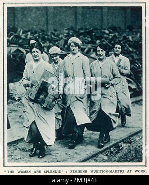Women working at a munitions factory during the First World War. During the war women workers were employed extensively throughout British industry and agriculture.  1916 Stock Photo