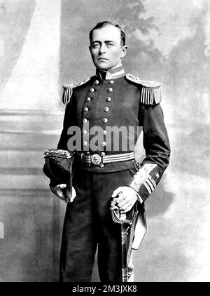 Robert Falcon Scott (1868 - 1912), English naval commander and explorer, in his Royal Navy uniform, c.1910.   Scott led several expeditions to the Antarctic, dying during a 1912 journey to the South Pole. Stock Photo