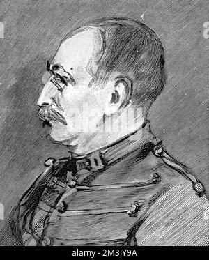 Portrait of Captain Dreyfus.    Alfred Dreyfus was a French soldier who in 1894 was accused of handing over confidential documents linked with national defence to a foreign government.  Dreyfus faced life imprisonment but supporters of Dreyfus's innocence managed to obtain a retrial during which it was discovered that the documents used in the first trial were forgeries.    Dreyfus was found guilty for a second time, but he was pardoned for  his crime. He gained his status in the French army and went on to serve in World War One, and was awarded the Legion of Honour.     Date: 1894 Stock Photo