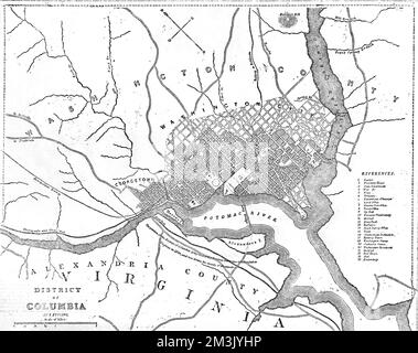 American Civil War. Map of the border between Washington DC Stock Photo