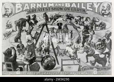 Poster advertising Barnum and Bailey's three ring circus, commonly known as 'The Greatest Show on Earth'. Stock Photo