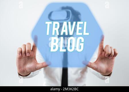Writing displaying text Travel Blog. Business idea Sharing thoughts and experiences of the places around the world Stock Photo