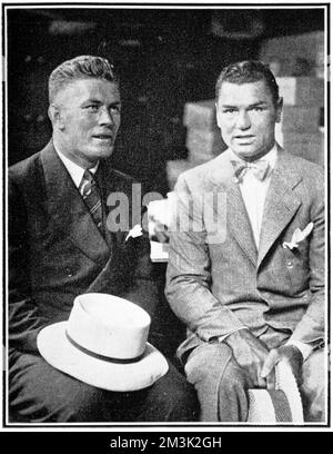 Jack Dempsey (1895 - 1983) (left) and Gene Tunney (1897 - 1978), the heavyweight boxers who fought for the World Championship in 1926 and 1927. Stock Photo