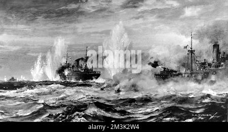 HMS Jervis Bay attacking the Admiral Scheer Stock Photo