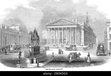 The Bank of England and the Royal Exchange, London 1844 Stock Photo