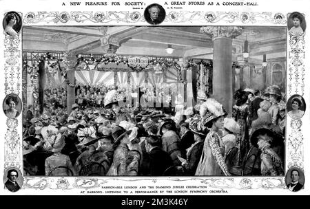 London Symphony Orchestra playing in Harrods, during the department store's Diamond Jubilee celebrations. Stock Photo