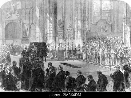 Funeral of George Foster Peabody (1795 - 1869), the American businessman and philanthropist, at Westminster Abbey.  1869 Stock Photo