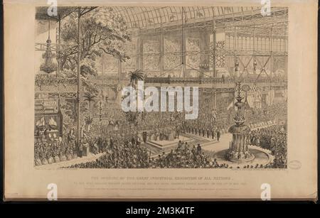 The opening of the Great Industrial Exhibition of all nations , Crowds, Exhibitions, Exhibition buildings, Great Exhibition 1851 : London, England, Crystal Palace Great Exhibition, 1851, London, England. George Cruikshank (1792-1878). Prints and Drawings Stock Photo