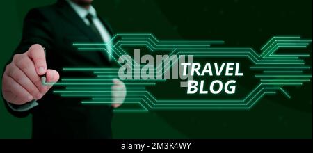 Sign displaying Travel Blog. Business approach Sharing thoughts and experiences of the places around the world Stock Photo