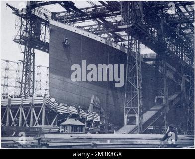 View of the Titanic passenger liner,  while under construction. Stock Photo