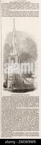 Impression of the new church  to be built on Grove Street in  South Hackney in the 1840s.   Now the Church of St. John of  Jerusalem.      Date: 1845 Stock Photo