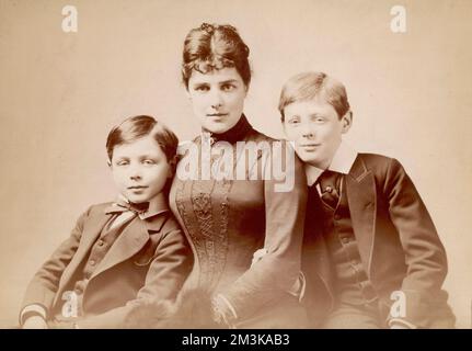 Winston Churchill with Lady Randolph and John Stock Photo