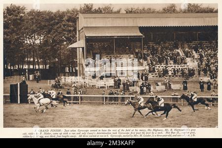 Gyroscope, ridden by P.Maher just pipping His Highness to the post during the Cambridgeshire Class I race at Newmarket in 1939.     Date: 27 October 1939 Stock Photo