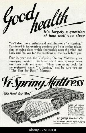 Advert for Vi-spring Mattress 1931 Stock Photo