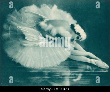 Ballerina Anna Pavlova (1881-1931) Russian ballet dancer photographed here during her 5 minute solo, created for her in 1905 to music by Camille Saint Saens, (from The Carnival of The Animals) called The Dying Swan.   1905 Stock Photo