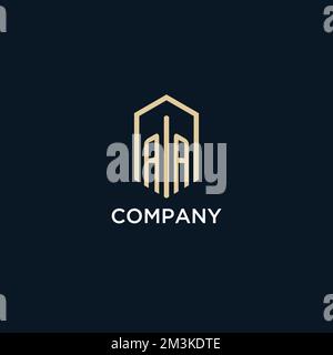 AA initial monogram logo with hexagonal shape style, real estate logo design ideas inspiration vector Stock Vector