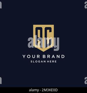 AC monogram initials logo design with shield icon template Stock Vector