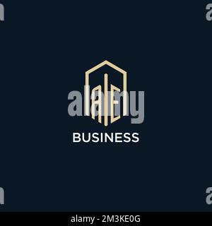 AE initial monogram logo with hexagonal shape style, real estate logo design ideas inspiration vector Stock Vector