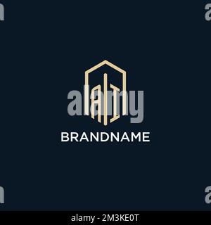 AI initial monogram logo with hexagonal shape style, real estate logo design ideas inspiration vector Stock Vector
