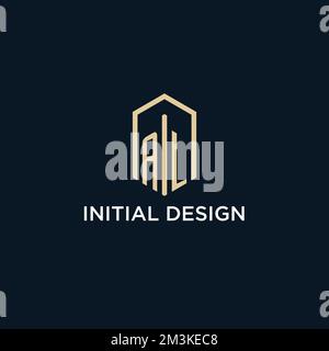 AL initial monogram logo with hexagonal shape style, real estate logo design ideas inspiration vector Stock Vector