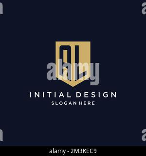 AL monogram initials logo design with shield icon template Stock Vector