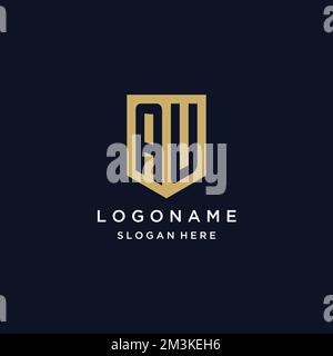 AU monogram initials logo design with shield icon template Stock Vector