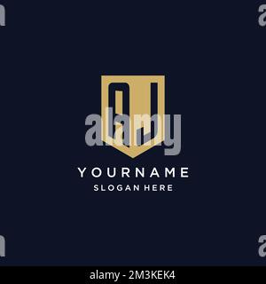 AJ monogram initials logo design with shield icon template Stock Vector
