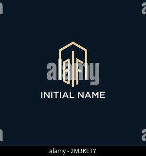 BF initial monogram logo with hexagonal shape style, real estate logo design ideas inspiration vector Stock Vector