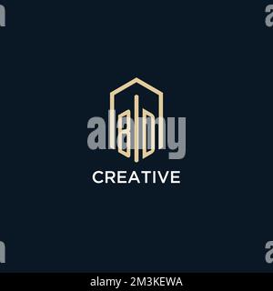 BD initial monogram logo with hexagonal shape style, real estate logo design ideas inspiration vector Stock Vector