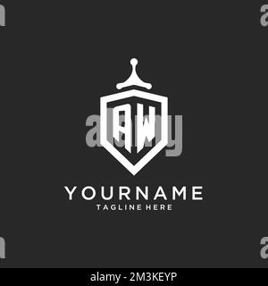 AW monogram logo initial with shield guard shape design ideas Stock Vector