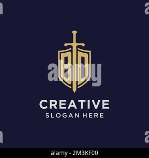 BD logo initial monogram with shield and sword design ideas Stock Vector