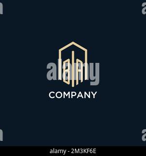 BA initial monogram logo with hexagonal shape style, real estate logo design ideas inspiration vector Stock Vector