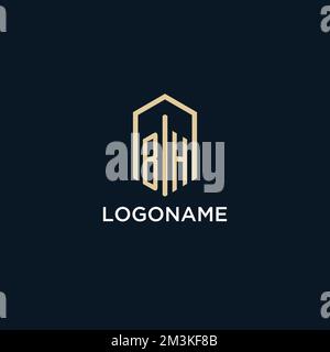 BH initial monogram logo with hexagonal shape style, real estate logo design ideas inspiration vector Stock Vector