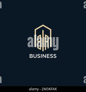 BR initial monogram logo with hexagonal shape style, real estate logo design ideas inspiration vector Stock Vector