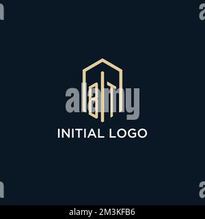 BT initial monogram logo with hexagonal shape style, real estate logo design ideas inspiration vector Stock Vector