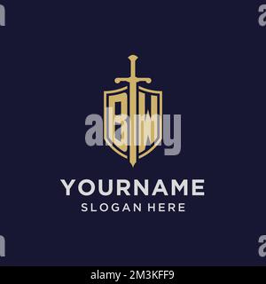 BW initial monogram logos with sword and shield shape design ideas ...