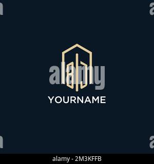 BJ initial monogram logo with hexagonal shape style, real estate logo design ideas inspiration vector Stock Vector