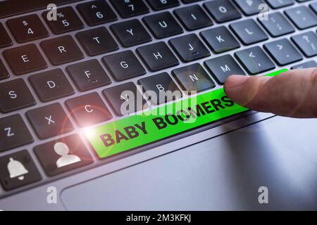 Text sign showing Baby Boomers, Word for person who is born in years following Second World War Stock Photo