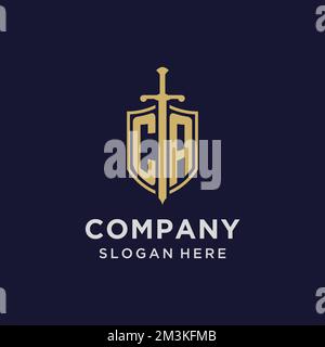CA logo initial monogram with shield and sword design ideas Stock Vector