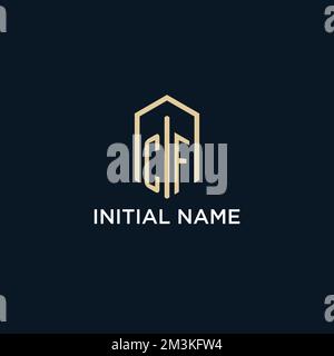 CF initial monogram logo with hexagonal shape style, real estate logo design ideas inspiration vector Stock Vector