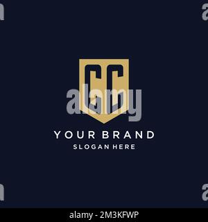 CC monogram initials logo design with shield icon template Stock Vector