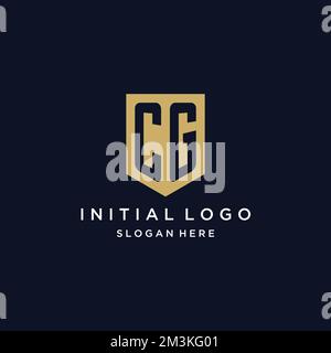 CG monogram initials logo design with shield icon template Stock Vector