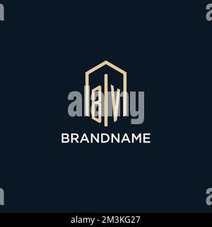 BV initial monogram logo with hexagonal shape style, real estate logo design ideas inspiration vector Stock Vector