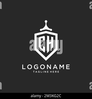CH monogram logo initial with shield guard shape design ideas Stock Vector