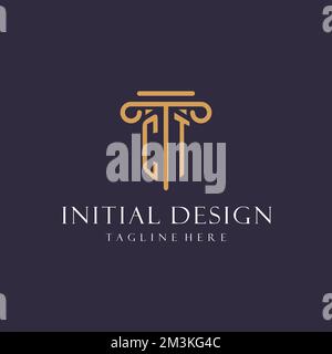 CT monogram initials design for law firm, lawyer, law office with pillar style ideas Stock Vector