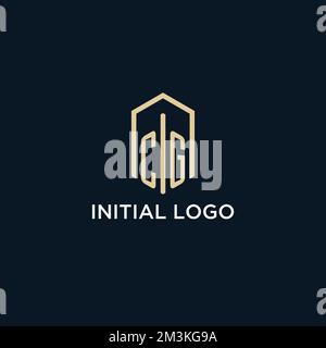 CG initial monogram logo with hexagonal shape style, real estate logo design ideas inspiration vector Stock Vector