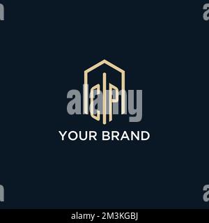 CP initial monogram logo with hexagonal shape style, real estate logo design ideas inspiration vector Stock Vector