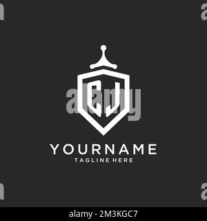 CJ monogram logo initial with shield guard shape design ideas Stock Vector