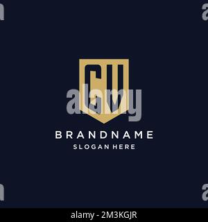 CV monogram initials logo design with shield icon template Stock Vector