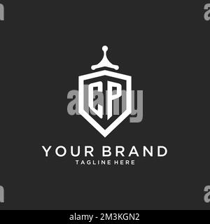 CP monogram logo initial with shield guard shape design ideas Stock Vector